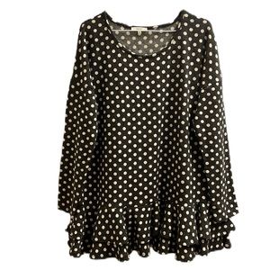 Easel, Multi Colors, Polka Dot Print, Long Sleeves, Scoop Neckline Top, Large